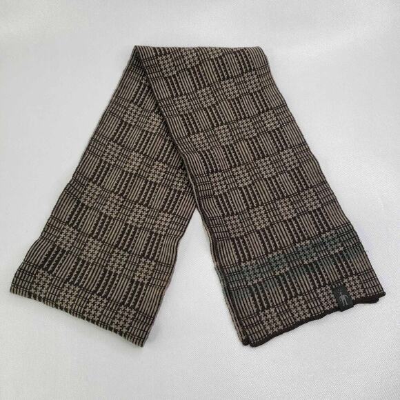 SmartWool Scarf Taupe Plaid Geometric Winter Knit Rectangle Wool - Picture 1 of 8